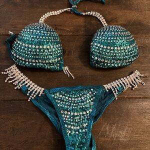 Teal Sequin and Crystal competition Bikini